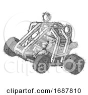 Poster, Art Print Of Sketch Firefighter Fireman Man Riding Sports Buggy Side Top Angle View