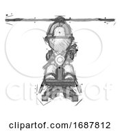 Sketch Firefighter Fireman Man Flying In Gyrocopter Front View