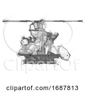 Poster, Art Print Of Sketch Firefighter Fireman Man Flying In Gyrocopter Front Side Angle View