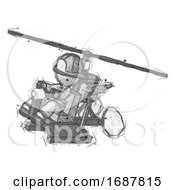 Poster, Art Print Of Sketch Firefighter Fireman Man Flying In Gyrocopter Front Side Angle Top View