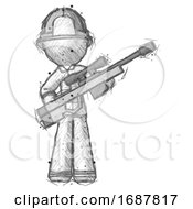 Poster, Art Print Of Sketch Firefighter Fireman Man Holding Sniper Rifle Gun