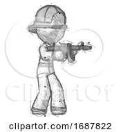 Poster, Art Print Of Sketch Firefighter Fireman Man Shooting Automatic Assault Weapon