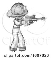 Poster, Art Print Of Sketch Firefighter Fireman Man Shooting Sniper Rifle