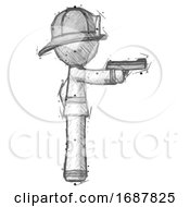 Poster, Art Print Of Sketch Firefighter Fireman Man Firing A Handgun