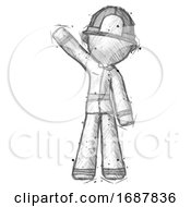 Poster, Art Print Of Sketch Firefighter Fireman Man Waving Emphatically With Right Arm