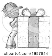 Poster, Art Print Of Sketch Firefighter Fireman Man Gift Concept - Leaning Against Large Present