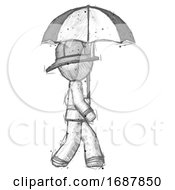 Poster, Art Print Of Sketch Firefighter Fireman Man Woman Walking With Umbrella