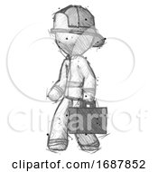 Poster, Art Print Of Sketch Firefighter Fireman Man Walking With Briefcase To The Left