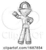 Poster, Art Print Of Sketch Firefighter Fireman Man Waving Right Arm With Hand On Hip