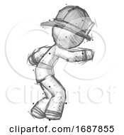 Poster, Art Print Of Sketch Firefighter Fireman Man Sneaking While Reaching For Something