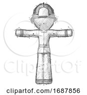Poster, Art Print Of Sketch Firefighter Fireman Man T-Pose Arms Up Standing