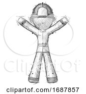 Poster, Art Print Of Sketch Firefighter Fireman Man Surprise Pose Arms And Legs Out