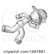 Poster, Art Print Of Sketch Firefighter Fireman Man Running While Falling Down