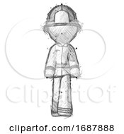 Poster, Art Print Of Sketch Firefighter Fireman Man Walking Front View