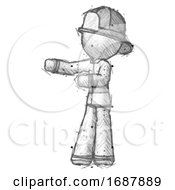 Poster, Art Print Of Sketch Firefighter Fireman Man Presenting Something To His Right