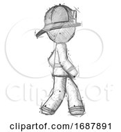 Poster, Art Print Of Sketch Firefighter Fireman Man Walking Right Side View