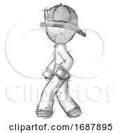 Poster, Art Print Of Sketch Firefighter Fireman Man Walking Left Side View
