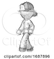 Poster, Art Print Of Sketch Firefighter Fireman Man Man Walking Turned Left Front View