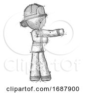 Poster, Art Print Of Sketch Firefighter Fireman Man Presenting Something To His Left