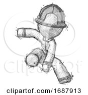Poster, Art Print Of Sketch Firefighter Fireman Man Action Hero Jump Pose