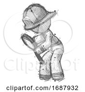 Poster, Art Print Of Sketch Firefighter Fireman Man Inspecting With Large Magnifying Glass Left