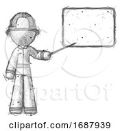 Poster, Art Print Of Sketch Firefighter Fireman Man Giving Presentation In Front Of Dry-Erase Board