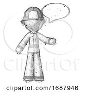 Poster, Art Print Of Sketch Firefighter Fireman Man With Word Bubble Talking Chat Icon