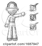 Poster, Art Print Of Sketch Firefighter Fireman Man Standing By List Of Checkmarks