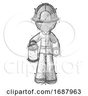 Poster, Art Print Of Sketch Firefighter Fireman Man Begger Holding Can Begging Or Asking For Charity