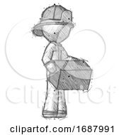 Poster, Art Print Of Sketch Firefighter Fireman Man Holding Package To Send Or Recieve In Mail