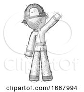 Poster, Art Print Of Sketch Firefighter Fireman Man Waving Emphatically With Left Arm