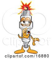 Spark Plug Mascot Cartoon Character Whispering