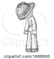 Poster, Art Print Of Sketch Firefighter Fireman Man Depressed With Head Down Turned Left