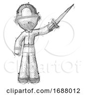 Poster, Art Print Of Sketch Firefighter Fireman Man Holding Sword In The Air Victoriously