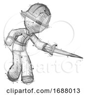 Poster, Art Print Of Sketch Firefighter Fireman Man Sword Pose Stabbing Or Jabbing