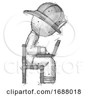 Poster, Art Print Of Sketch Firefighter Fireman Man Using Laptop Computer While Sitting In Chair View From Side