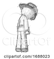 Poster, Art Print Of Sketch Firefighter Fireman Man Depressed With Head Down Back To Viewer Right