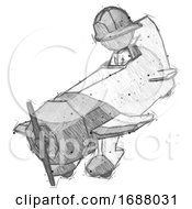Poster, Art Print Of Sketch Firefighter Fireman Man In Geebee Stunt Plane Descending View
