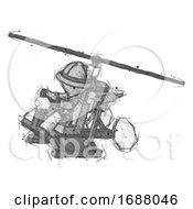 Poster, Art Print Of Sketch Explorer Ranger Man Flying In Gyrocopter Front Side Angle Top View