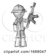 Poster, Art Print Of Sketch Explorer Ranger Man Holding Automatic Gun
