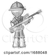 Poster, Art Print Of Sketch Explorer Ranger Man Holding Sniper Rifle Gun