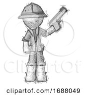 Poster, Art Print Of Sketch Explorer Ranger Man Holding Handgun