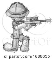 Poster, Art Print Of Sketch Explorer Ranger Man Kneeling Shooting Sniper Rifle