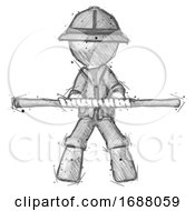 Poster, Art Print Of Sketch Explorer Ranger Man Bo Staff Kung Fu Defense Pose