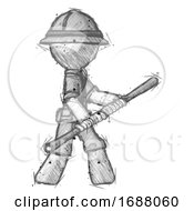 Poster, Art Print Of Sketch Explorer Ranger Man Holding Bo Staff In Sideways Defense Pose