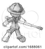 Poster, Art Print Of Sketch Explorer Ranger Man Bo Staff Action Hero Kung Fu Pose