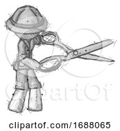 Poster, Art Print Of Sketch Explorer Ranger Man Holding Giant Scissors Cutting Out Something
