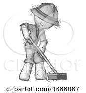 Poster, Art Print Of Sketch Explorer Ranger Man Cleaning Services Janitor Sweeping Side View