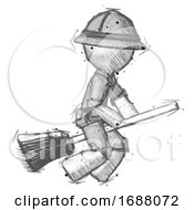 Poster, Art Print Of Sketch Explorer Ranger Man Flying On Broom