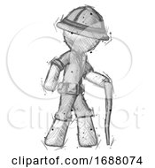 Poster, Art Print Of Sketch Explorer Ranger Man Walking With Hiking Stick